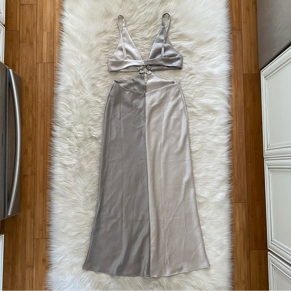 Bec + Bridge Stone Grey Satin Colorblock Felix V Cut Out Maxi Dress - Picture 8 of 14